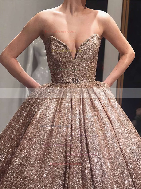 Shimmer Crepe Ball Gown V-neck Floor-length Sashes / Ribbons Prom Dresses #JCD020106547