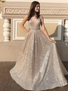 Sequined Princess V-neck Floor-length Prom Dresses #JCD020106548