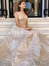 Sequined Princess V-neck Floor-length Prom Dresses #JCD020106548