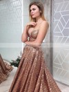 Sequined Princess V-neck Court Train Prom Dresses #JCD020106552