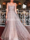 Glitter A-line Square Neckline Floor-length Prom Dresses #JCD020106553