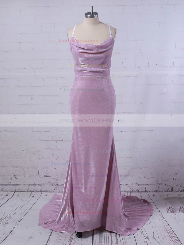 Trumpet/Mermaid Cowl Neck Shimmer Crepe Sweep Train Prom Dresses #JCD020106557