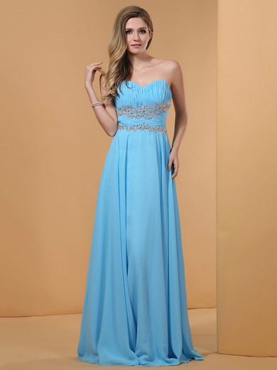 Beautiful Floor-length Chiffon Beading Sweetheart Blue Prom Dresses #JCD02014364