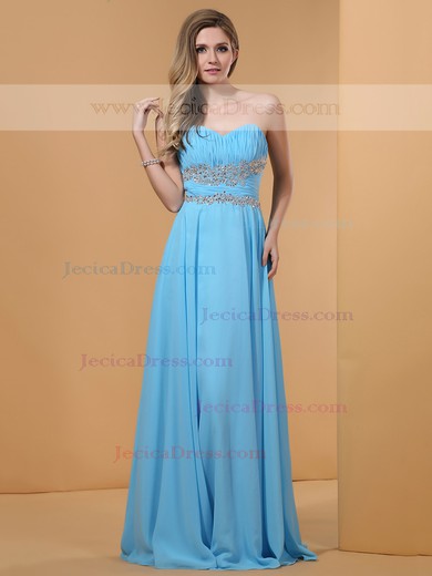 Beautiful Floor-length Chiffon Beading Sweetheart Blue Prom Dresses #JCD02014364