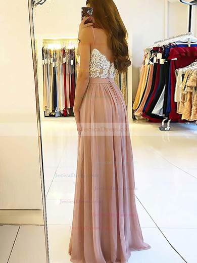 A-line V-neck Chiffon Floor-length Appliques Lace Prom Dresses #JCD020106471