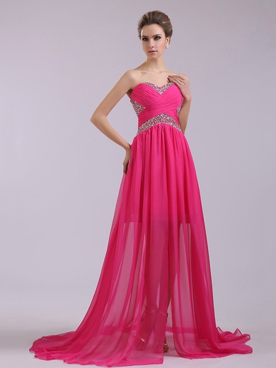 A-line Fuchsia Chiffon Beading and Criss Cross Sweetheart Nice Prom Dresses #JCD02014371