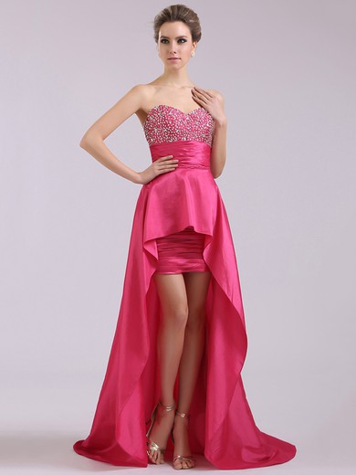 Asymmetrical Taffeta with Crystal Detailing Sweetheart Fuchsia High Low Prom Dress #JCD02014374