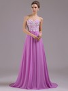 Elegant Lilac Chiffon Sweetheart Applique Lace Sweep Train Prom Dress #JCD02014379