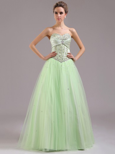 Princess Satin Tulle Beading Lace-up Sweetheart Prom Dresses #JCD02071892