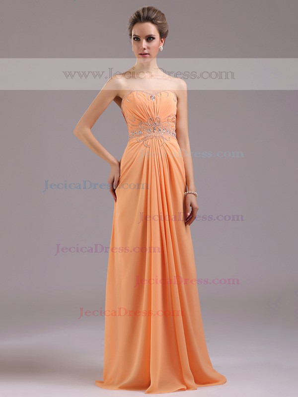 Discount Orange Chiffon with Beading Sweetheart Sheath/Column Prom Dress #JCD02023213