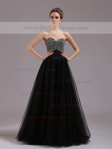 Sweetheart Princess Crystal Detailing Lace-up Black Tulle Prom Dress #JCD02014384