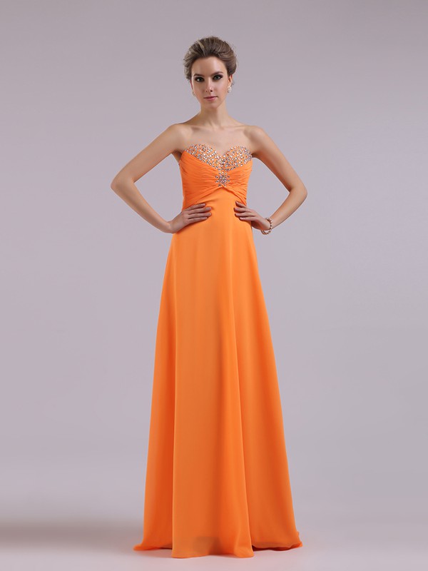 Floor-length Orange Chiffon Crystal Detailing Sweetheart Ladies Prom Dresses #JCD02014387