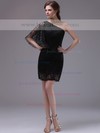 Short One Shoulder 1/2 Sleeve Sheath/Column Black Lace Prom Dresses #JCD02042253
