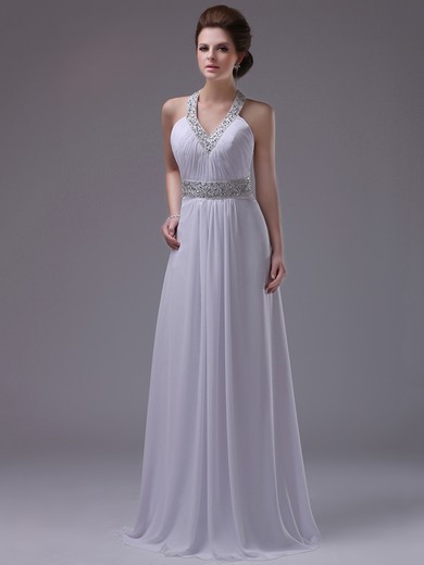 Vintage White Chiffon Beading and Sequins Halter Evening Dresses #JCD02060454