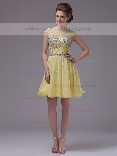 Nicest Daffodil Chiffon Tulle Cap Straps Sequins Short/Mini Prom Dress #JCD02042245