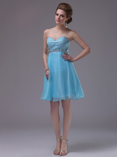 Sweetheart Short/Mini Blue Chiffon Beading Empire Best Prom Dress #JCD02042248