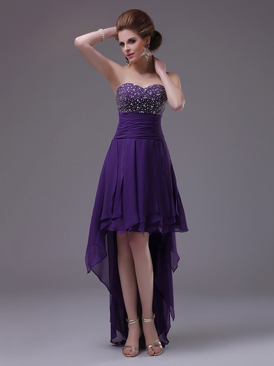 Wholesale Asymmetrical Chiffon with Beading Grape High Low Prom Dress #JCD02051677