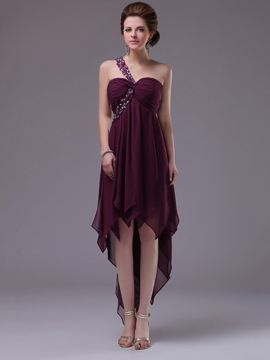 Nice Asymmetrical Empire Chiffon Appliques Lace One Shoulder Prom Dresses #JCD02042251
