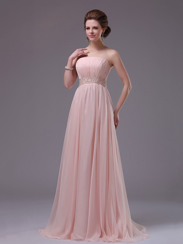 Pink Chiffon with Sequins Floor-length Cheap Strapless Prom Dresses #JCD02130049