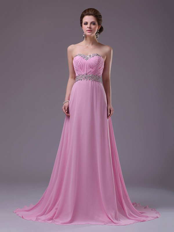 Sweep Train Chiffon Crystal Detailing and Sequins Cheap Sweetheart Prom Dresses #JCD02060455