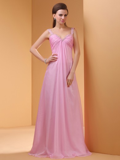 Amazing Pink Chiffon Sequins Straps Sweetheart Empire Prom Dresses #JCD02130054