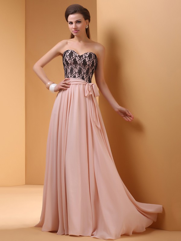 Pink Chiffon Lace with Sashes/Ribbon Floor-length For Cheap Prom Dresses #JCD02023234
