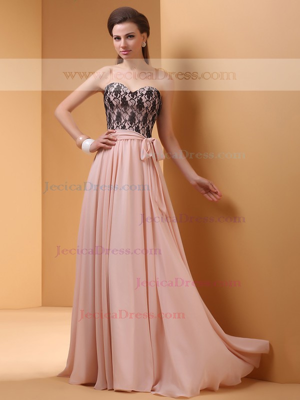 Pink Chiffon Lace with Sashes/Ribbon Floor-length For Cheap Prom Dresses #JCD02023234