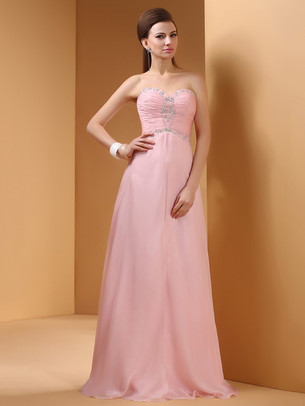 Interesting Floor-length Sweetheart Chiffon Crystal Sequins Pink Prom Dresses #JCD02130055