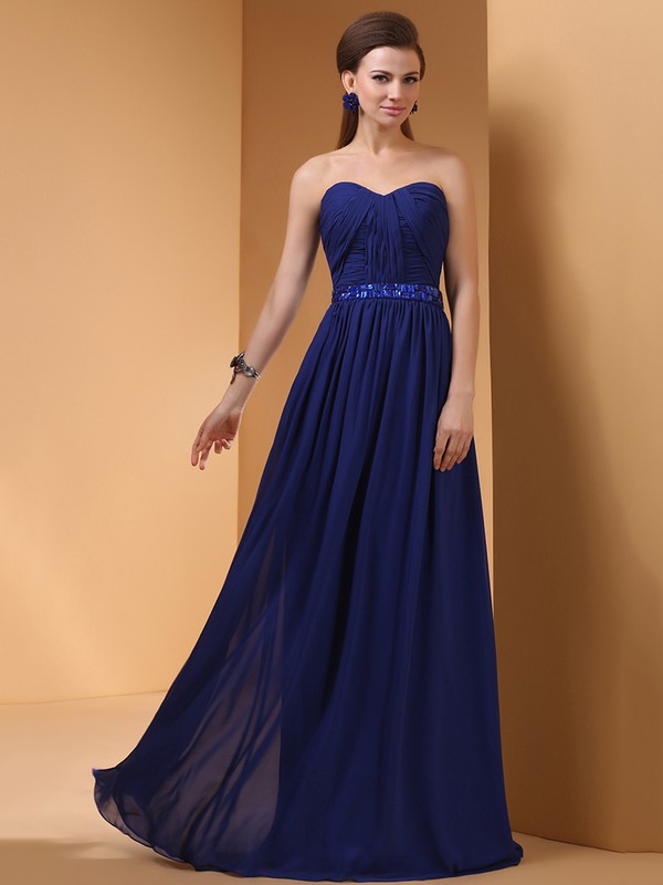 A-line Popular Royal Blue Chiffon with Pleats and Beading Sweetheart Prom Dresses #JCD02060461
