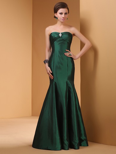Simple Sweetheart Dark Green Taffeta with Crystal Brooch Trumpet/Mermaid Prom Dress #JCD02014416