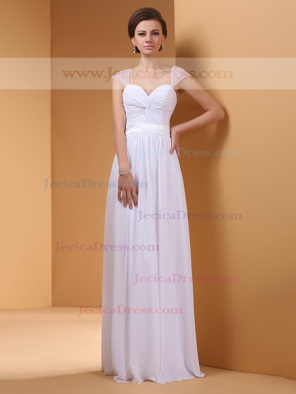 Elegant Chiffon Criss Cross and Sequins Cap Straps White Sweetheart Prom Dress #JCD02130056