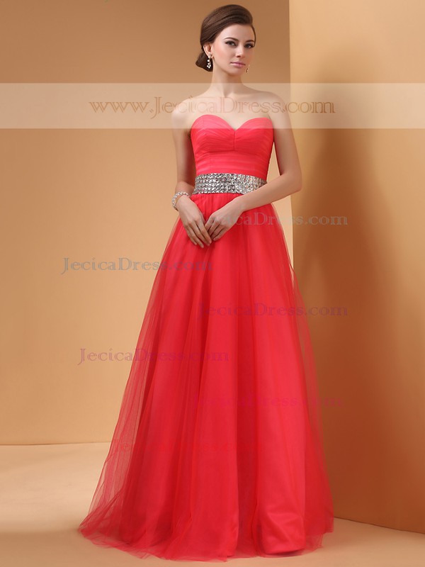 Sweetheart Crystal Detailing Lace-up Satin Tulle Prom Dresses #JCD02014421