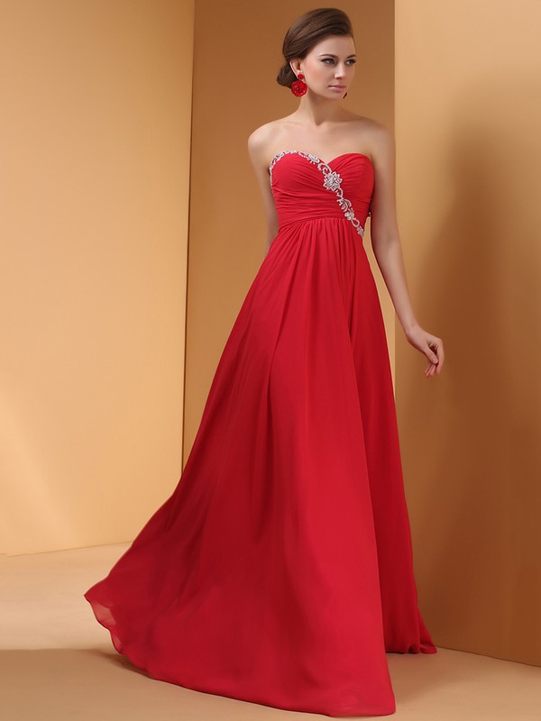 Nicest Empire with Beading Floor-length Sweetheart Red Chiffon Prom Dress #JCD02014422
