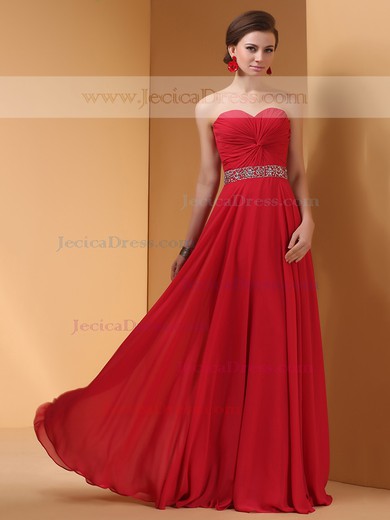 Inexpensive Floor-length Sweetheart Chiffon Criss Cross Red Prom Dress #JCD02060463