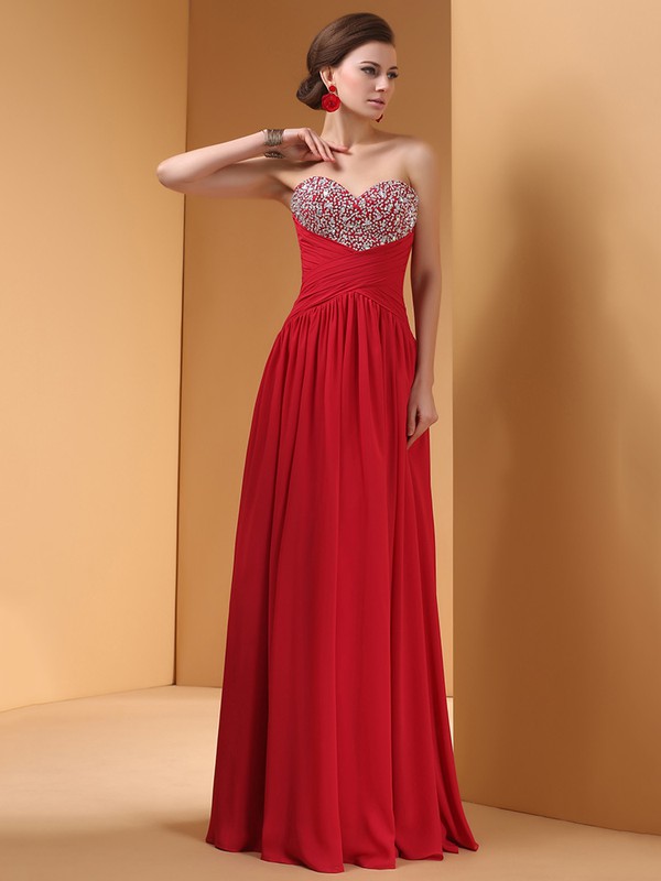 For Cheap Red Floor-length Chiffon Crystal Detailing Sequins Sweetheart Prom Dress #JCD02014423