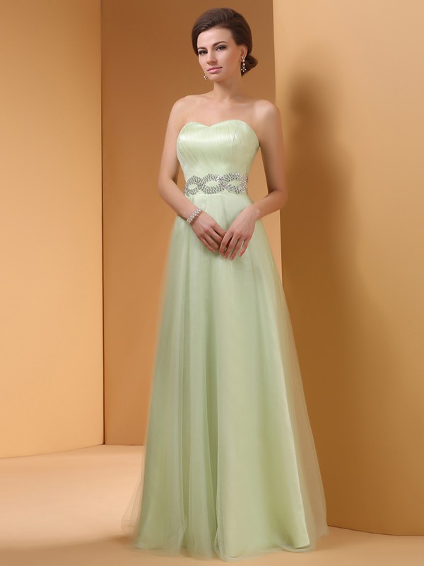 Sweetheart Floor-length Sage Tulle with Sequins For Cheap Prom Dresses #JCD02060464
