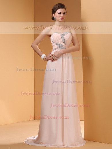 For Cheap Sweep Train Chiffon with Pleats Beading Sweetheart Prom Dresses #JCD02130057