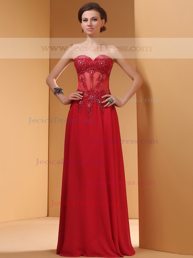 Sexy Sweetheart Applique Lace A-line Red Chiffon Prom Dress #JCD02014438