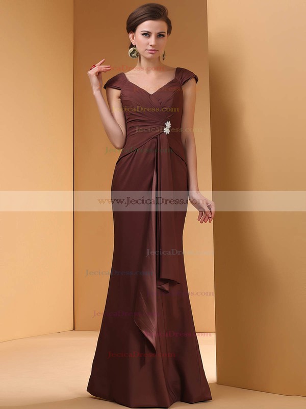 Off-the-shoulder Chiffon Sheath/Column Crystal Brooch Cap Straps Prom Dress #JCD01021303