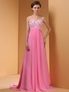 Great Empire Applique Lace Pink Chiffon Sweep Train Prom Dresses #JCD02014442