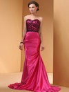 Top Court Train Fuchsia Silk-like Satin Lace Trumpet/Mermaid Prom Dress #JCD02014443
