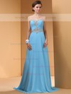 Blue Chiffon Sweetheart A-line Beading Simple Sweep Train Prom Dress #JCD02014446