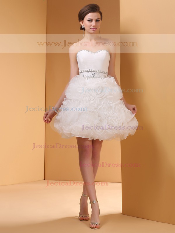 Ivory Organza Beading Short/Mini Sweetheart Best Prom Dresses #JCD02051688