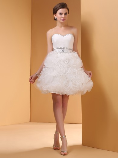 Ivory Organza Beading Short/Mini Sweetheart Best Prom Dresses #JCD02051688