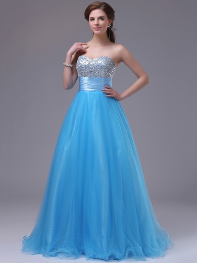 Sweetheart Blue Tulle with Crystal Detailing A-line Exclusive Prom Dresses #JCD02111317