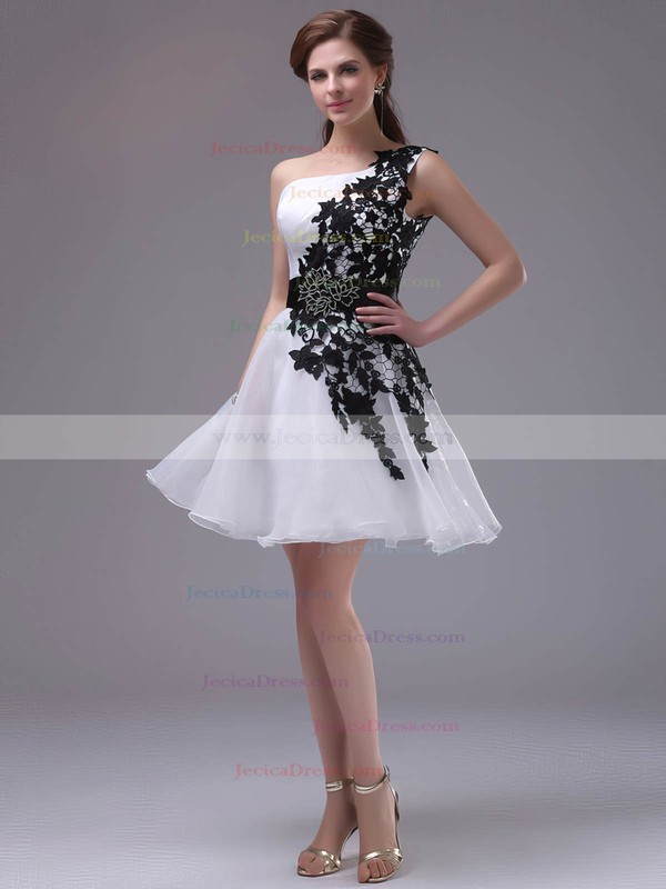 Simple Short/Mini Multi Colours Organza Appliques Lace One Shoulder Prom Dress #JCD02042244