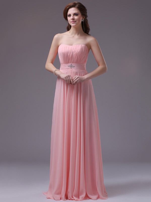 Inexpensive Empire Pink Chiffon Crystal Detailing Strapless Prom Dresses #JCD02130051