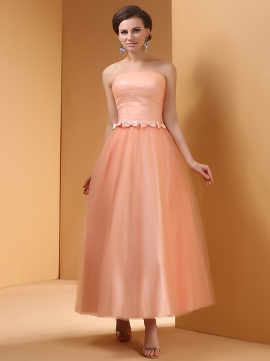 Perfect Orange Tulle Strapless Bow Ankle-length Prom Dress #JCD02014426