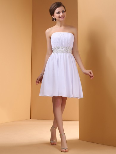 Strapless Beading Chiffon Top Short/Mini White Prom Dress #JCD02042257