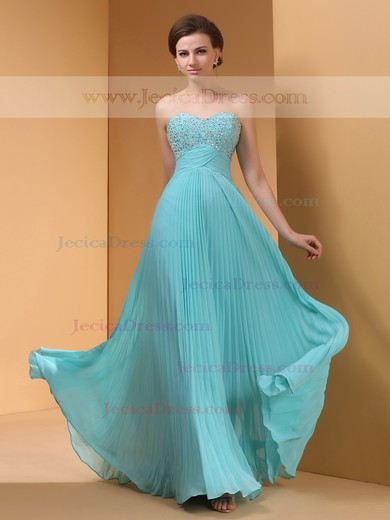 Blue Sweetheart Chiffon Beading Sequins Designer Empire Prom Dresses #JCD02014433